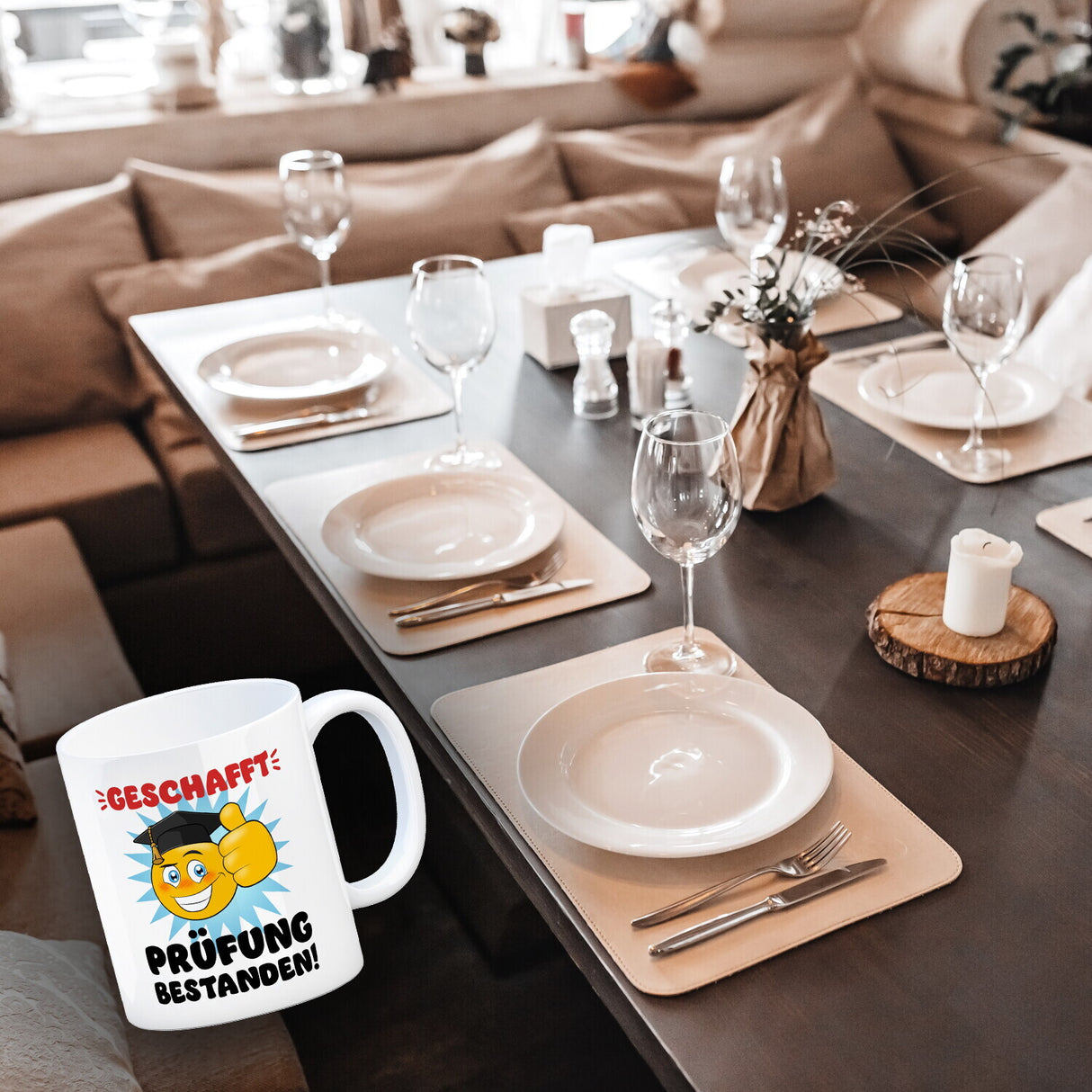 Prüfung bestanden Kaffeebecher mit Spruch Geschafft Prüfung bestanden