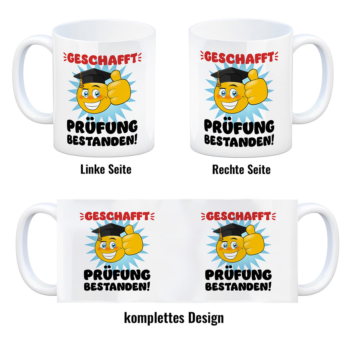 Prüfung bestanden Kaffeebecher mit Spruch Geschafft Prüfung bestanden