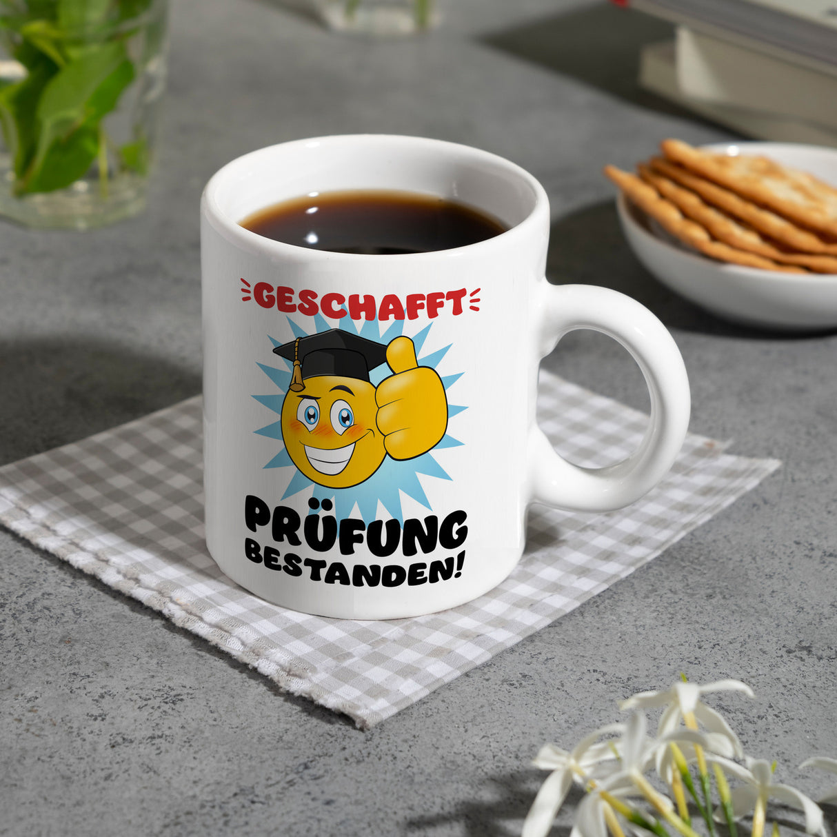 Prüfung bestanden Kaffeebecher mit Spruch Geschafft Prüfung bestanden