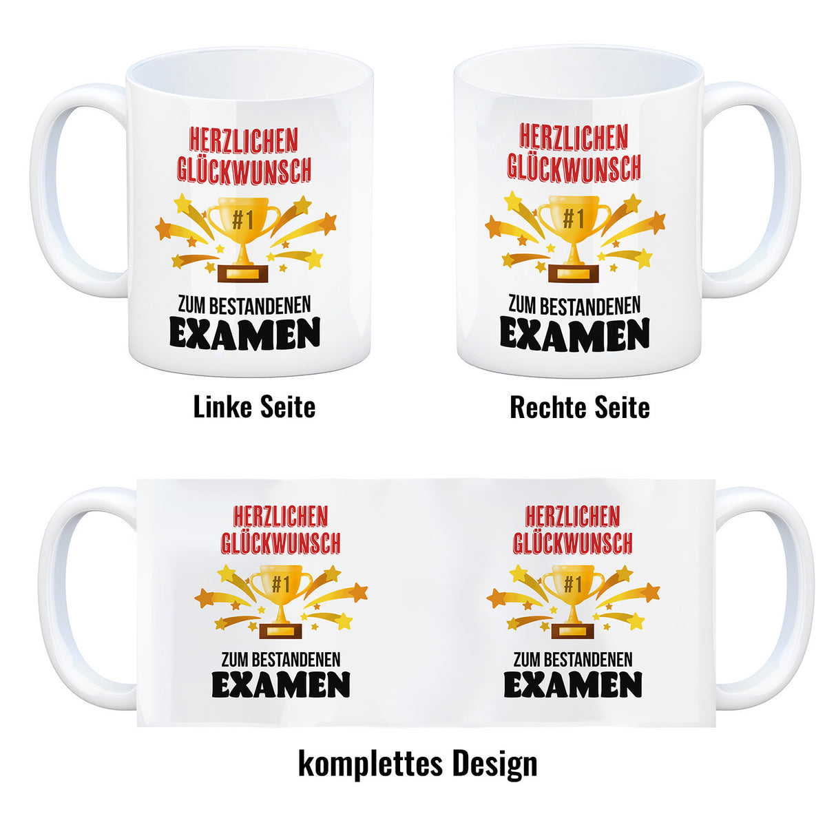 Nummer 1-Pokal Kaffeebecher mit Spruch Glückwunsch zum bestandenen Examen