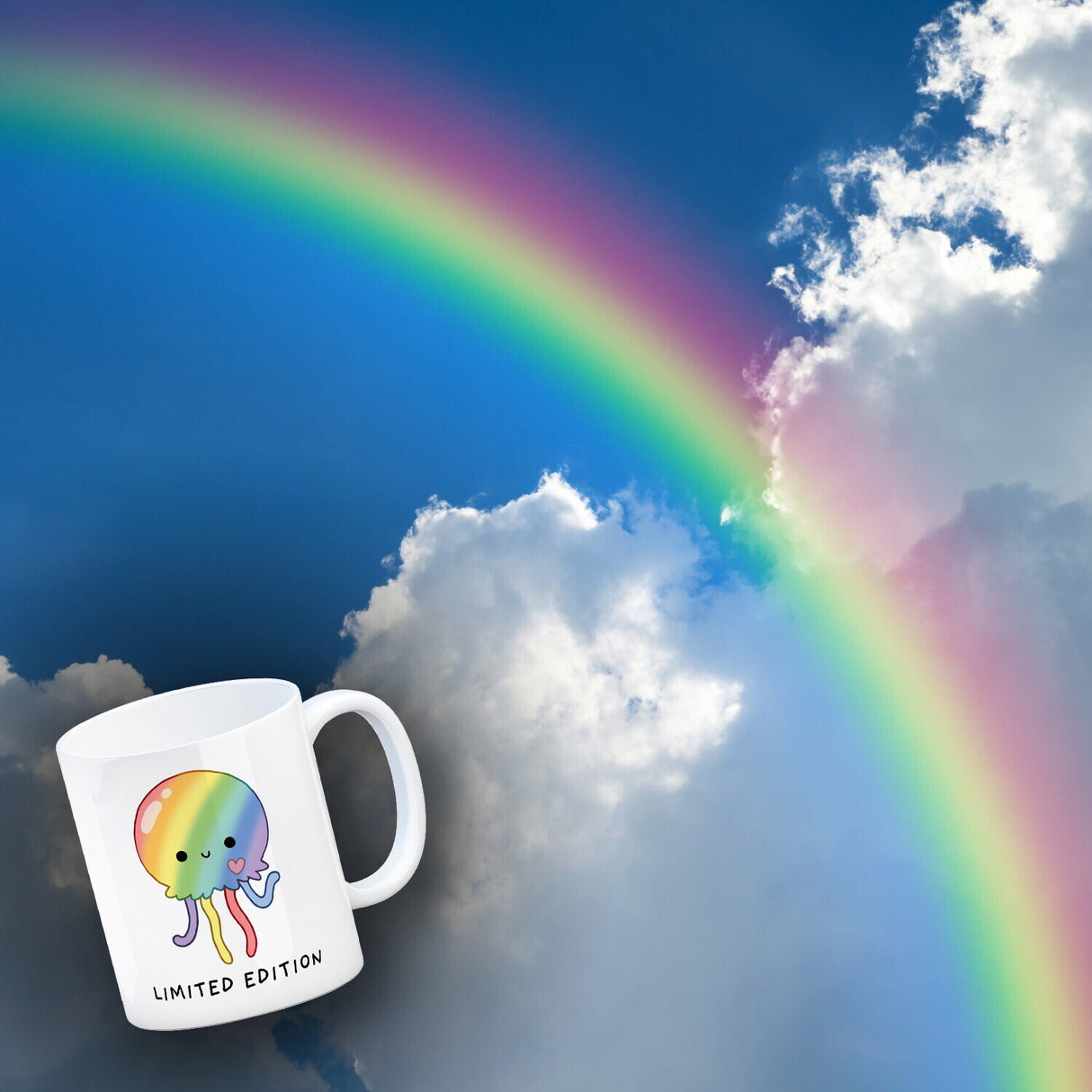 Jelly & Friends Regenbogen-Qualle Kaffeebecher mit Spruch Limited Edition