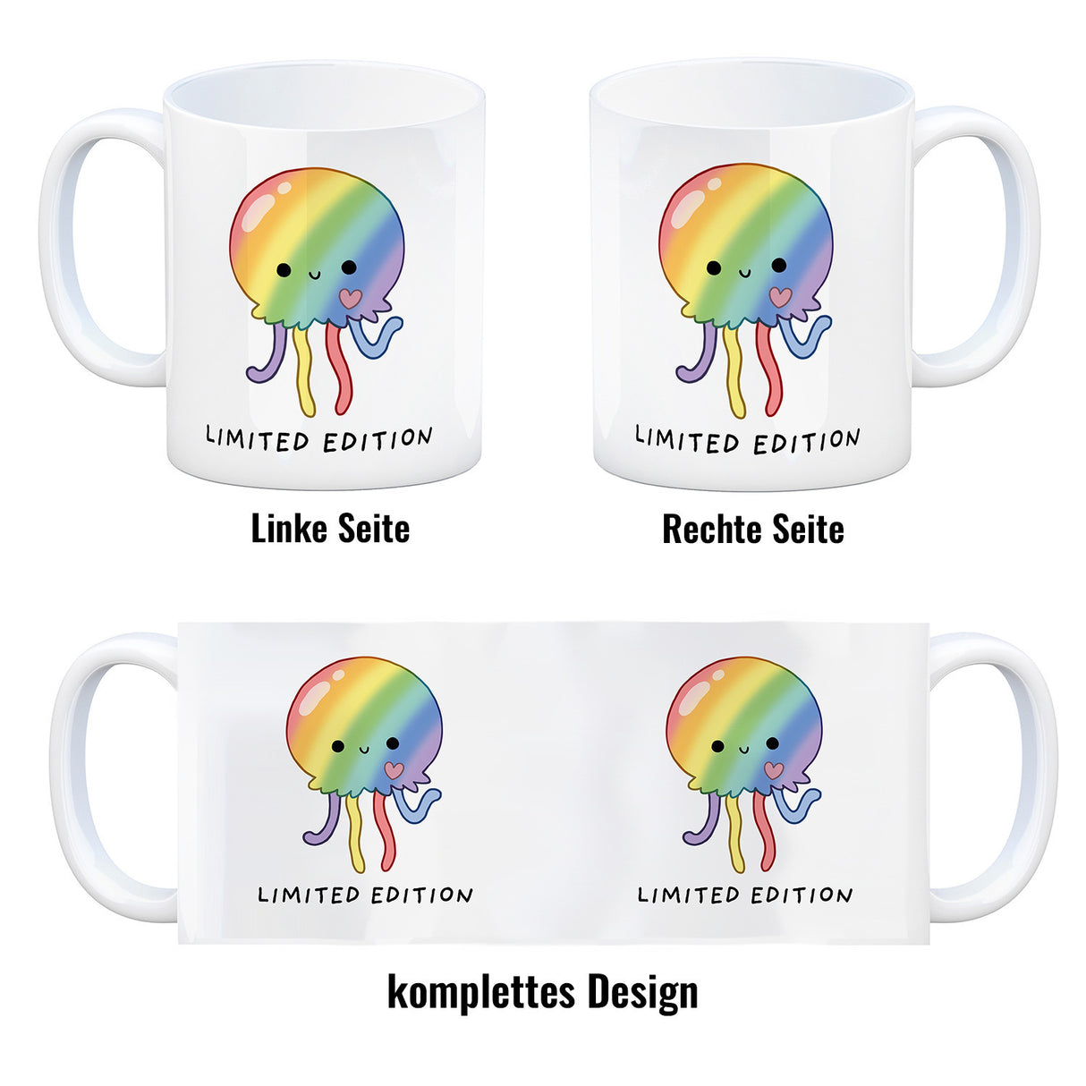 Jelly & Friends Regenbogen-Qualle Kaffeebecher mit Spruch Limited Edition