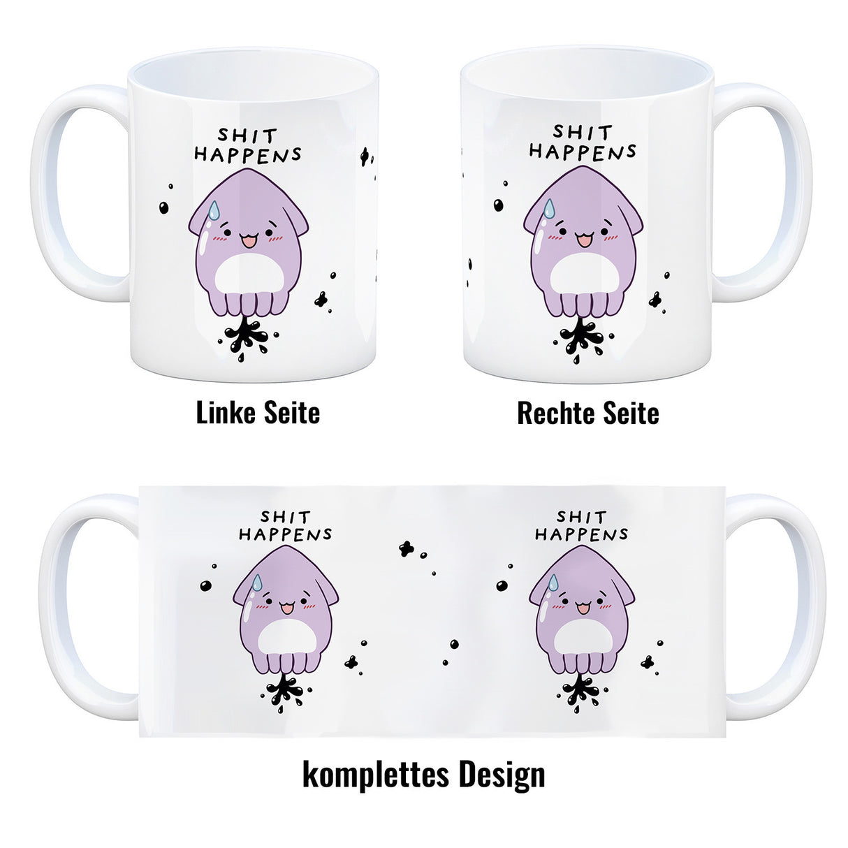 Jelly & Friends Tintenfisch Kaffeebecher mit Spruch Shit happens