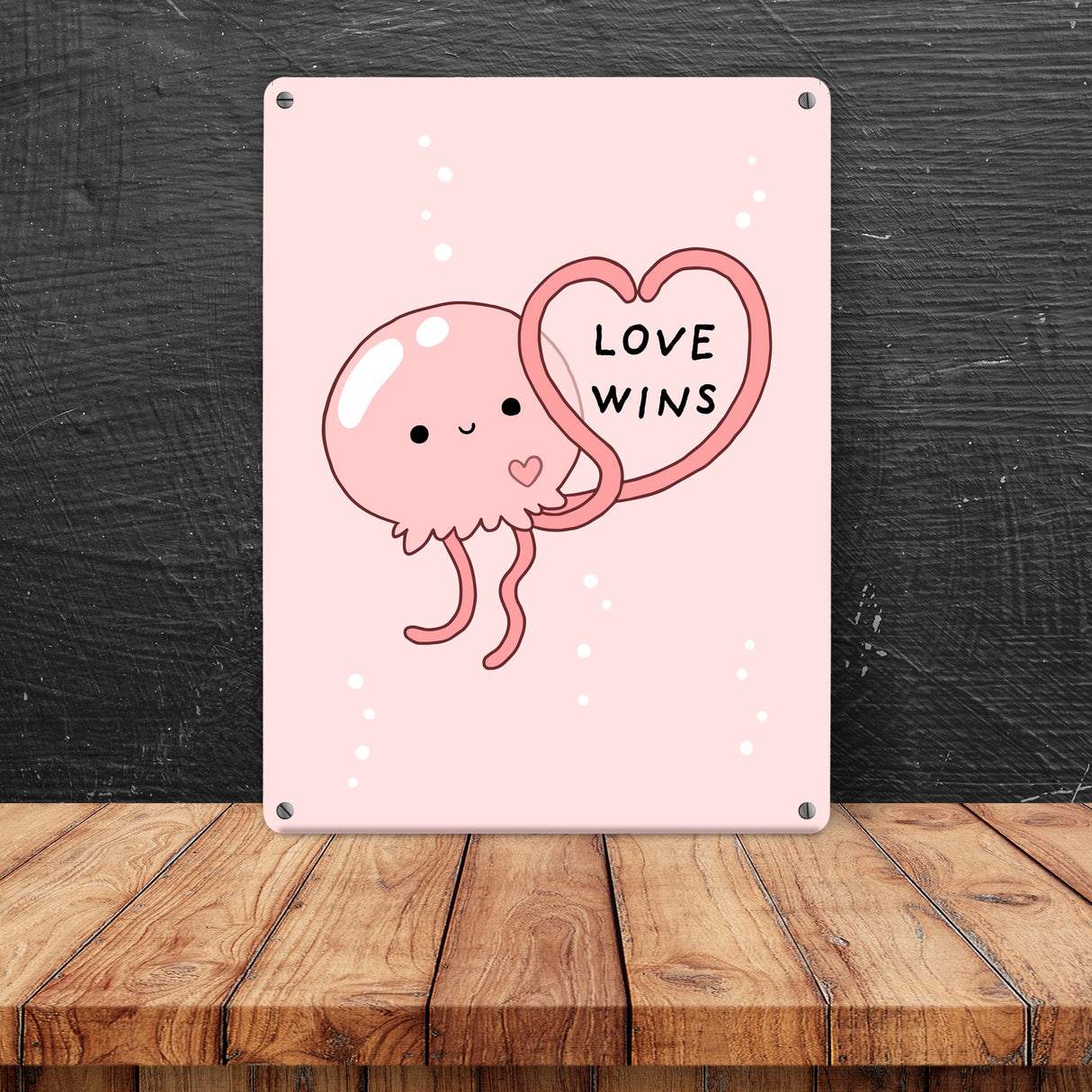 Jelly & Friends Qualle Metallschild in 15x20 cm mit Spruch Love Wins