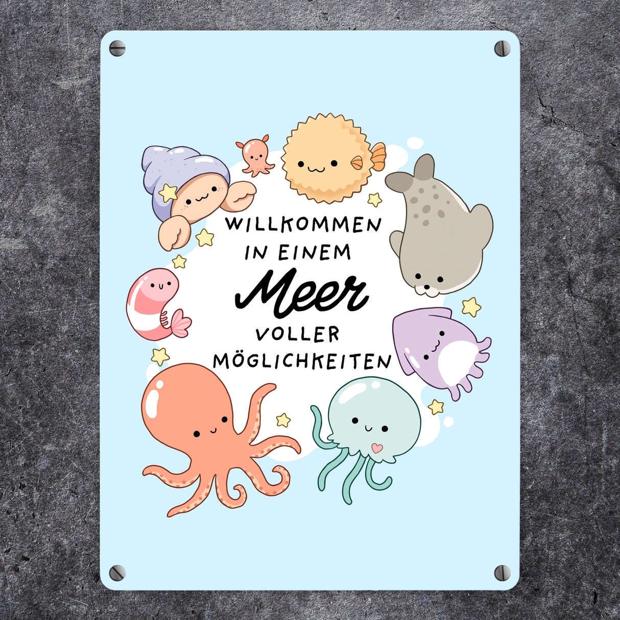 Jelly & Friends Metallschild in 15x20 cm mit Spruch Willkommen im Meer der Möglichkeiten