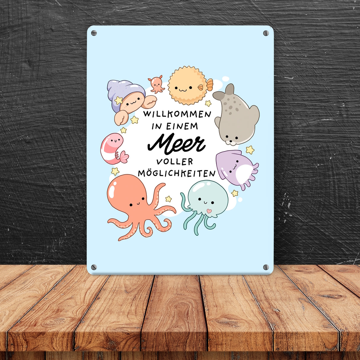 Jelly & Friends Metallschild in 15x20 cm mit Spruch Willkommen im Meer der Möglichkeiten