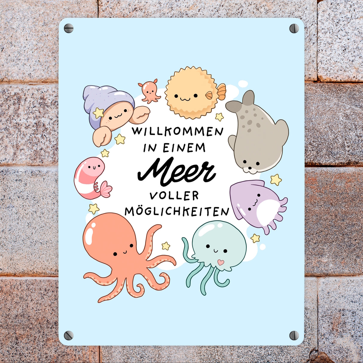 Jelly & Friends Metallschild in 15x20 cm mit Spruch Willkommen im Meer der Möglichkeiten