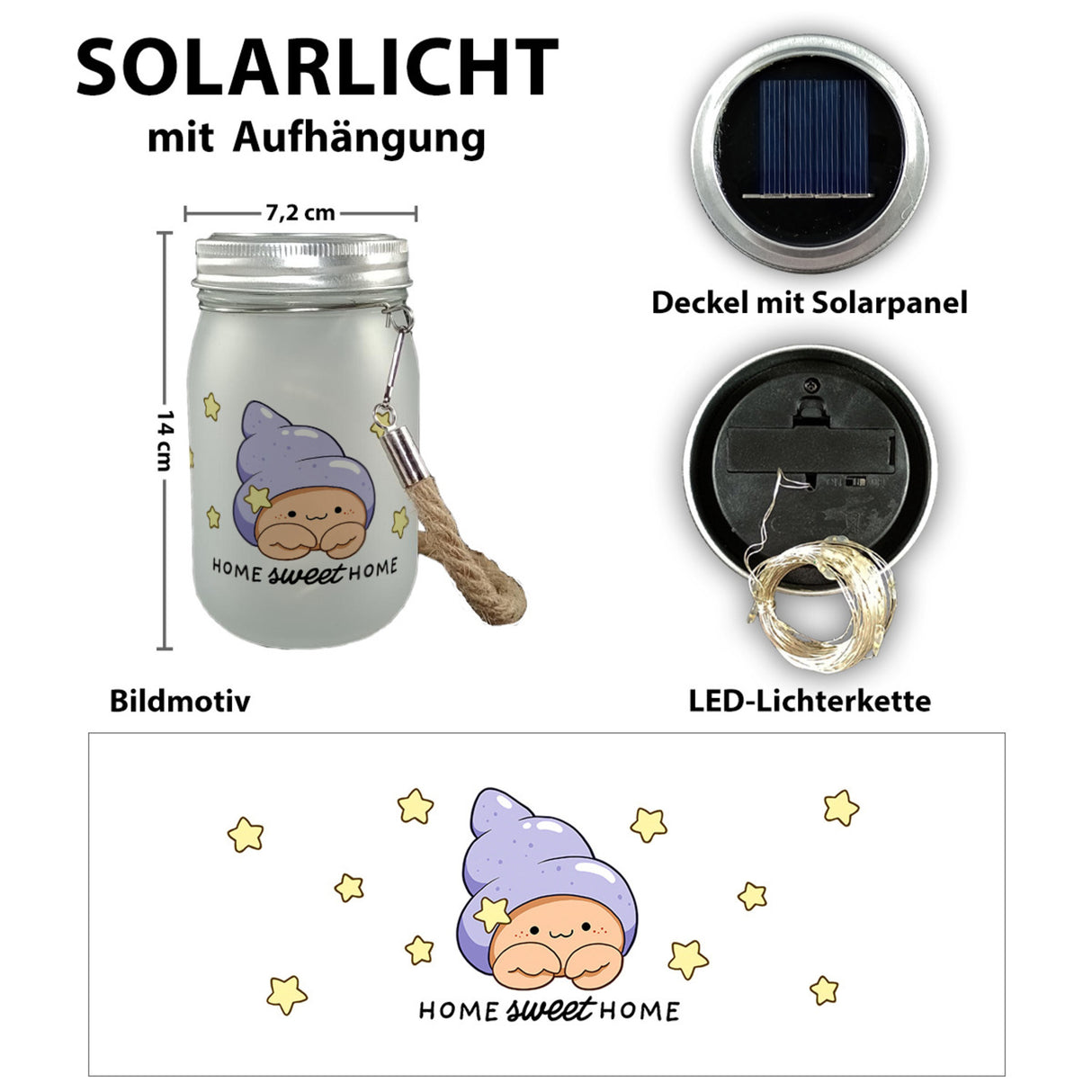 Jelly & Friends Einsiedlerkrebs Solarlicht mit Spruch Home Sweet Home