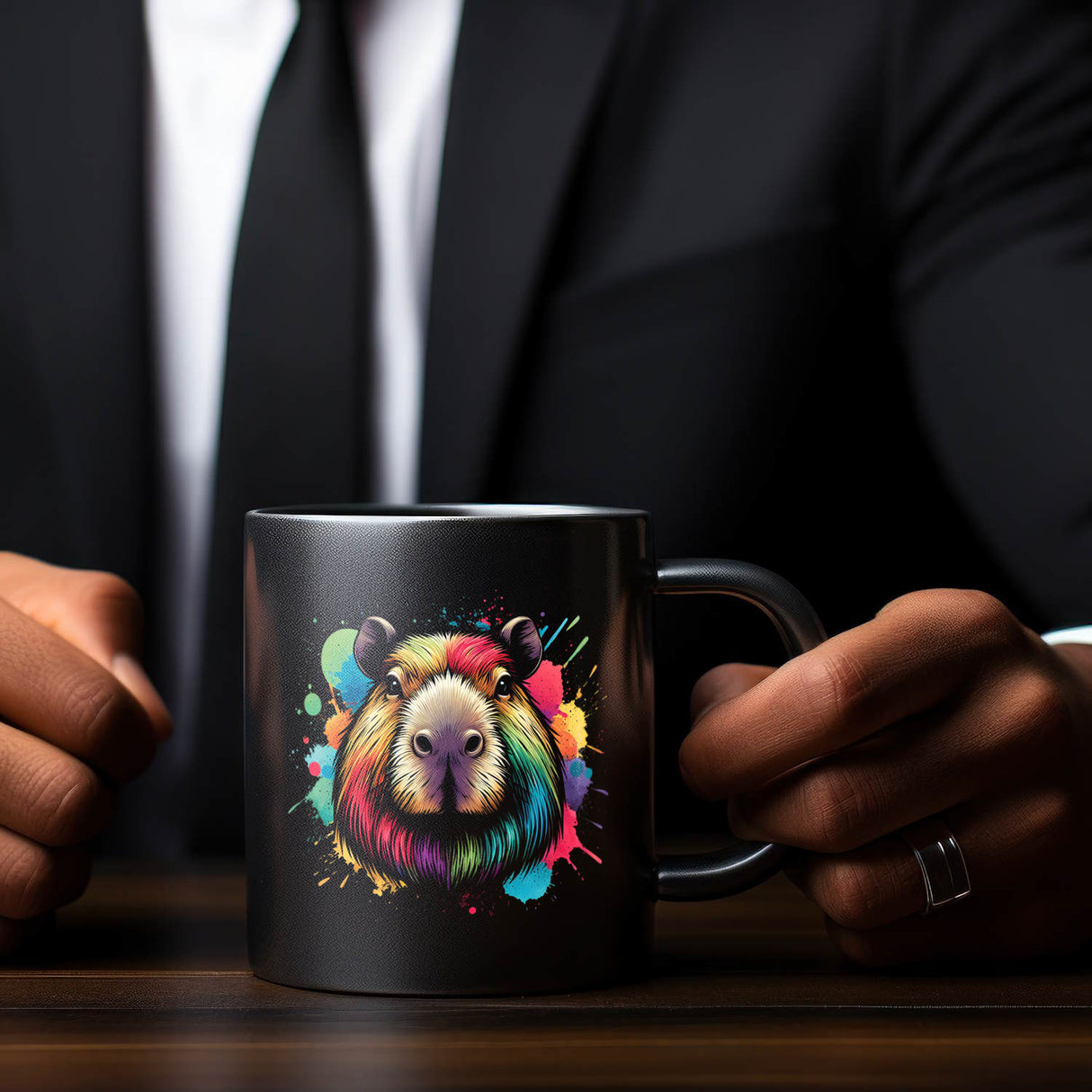 Capybara Aquarell Tasse in Schwarz