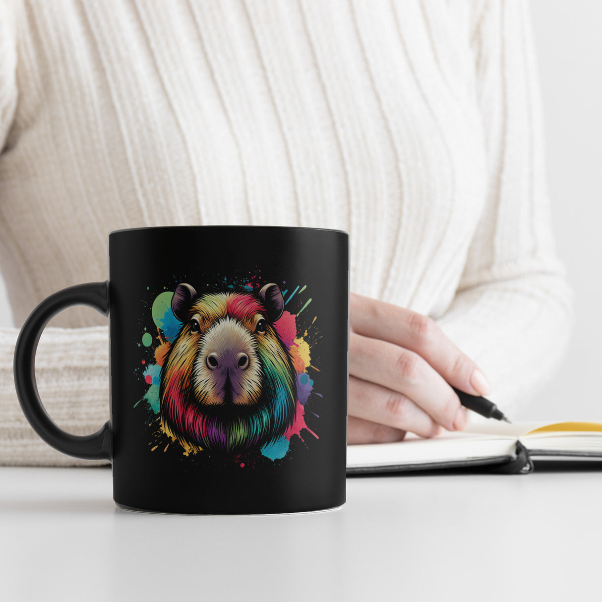 Capybara Aquarell Tasse in Schwarz