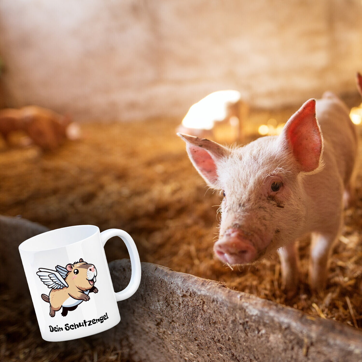 Comic Capybara mit Flügeln Kaffeebecher mit Spruch Dein Schutzengel