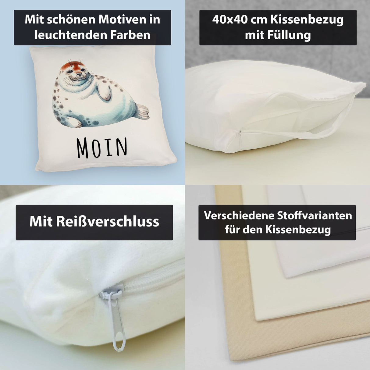 Dicke Robbe Kissen mit Spruch Moin