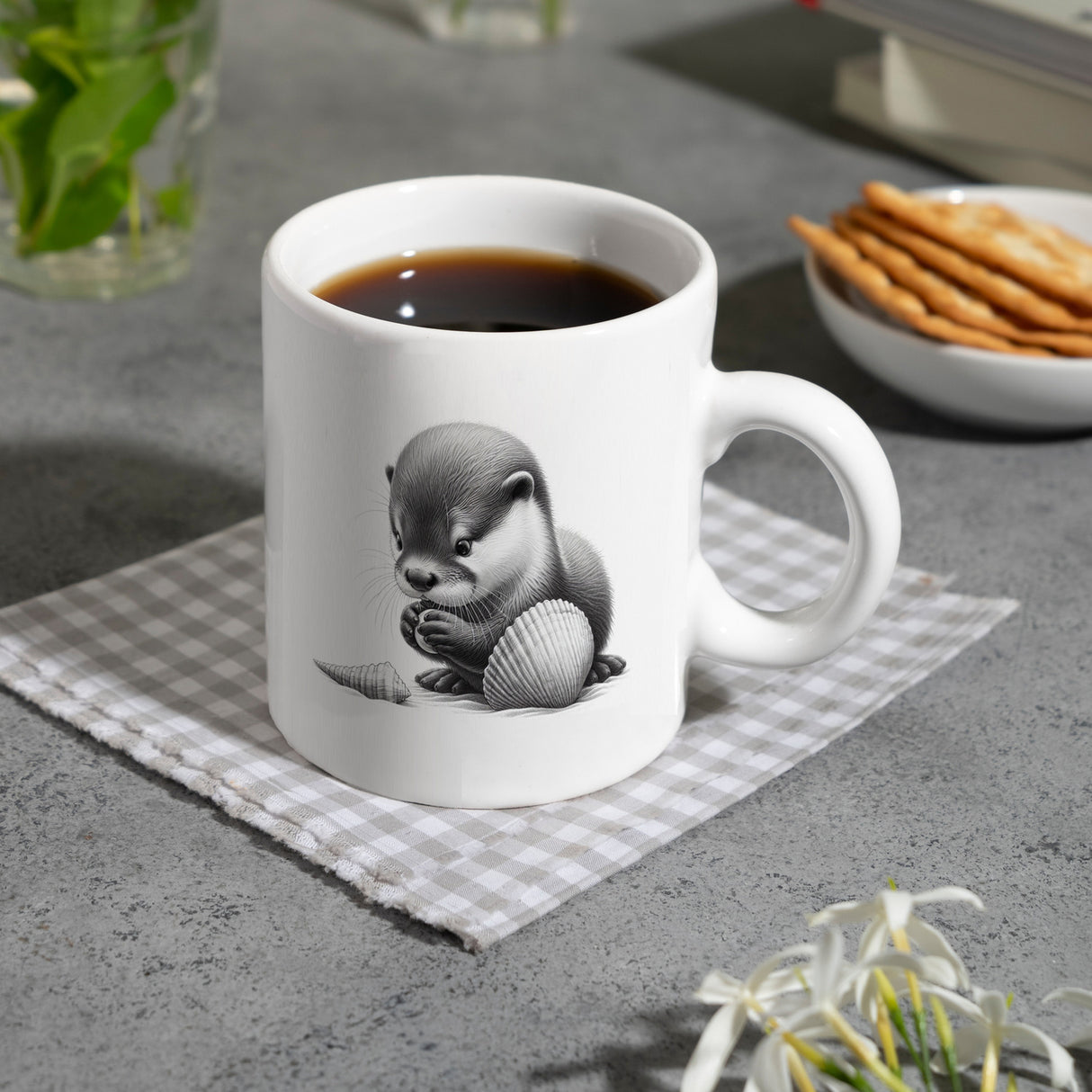 Baby Otter mit Muschel Kaffeebecher