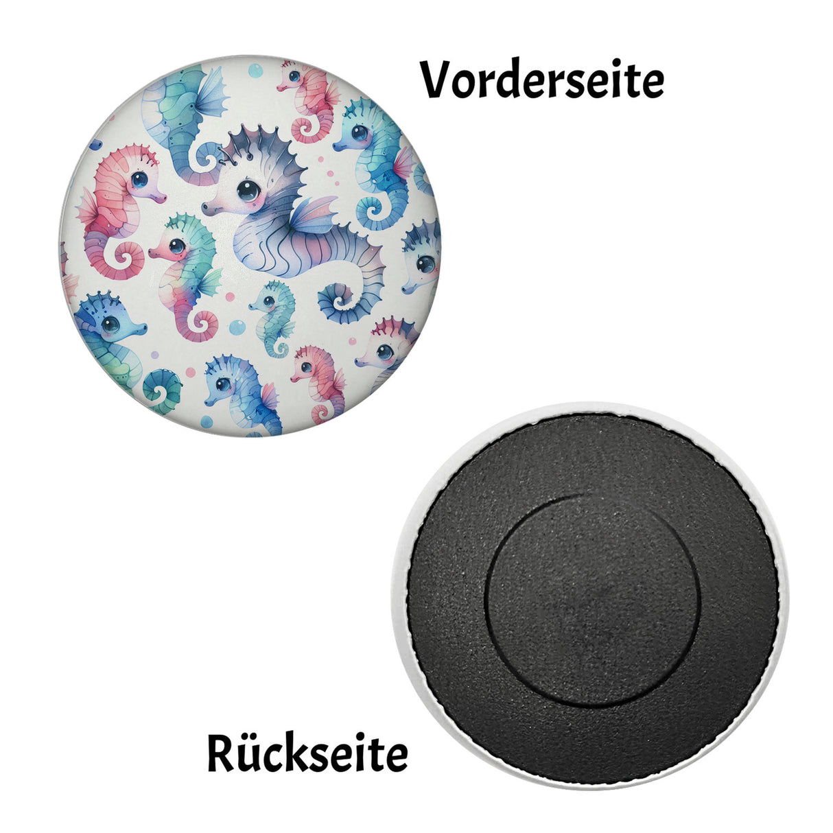 Seepferdchen Aquarell Magnet rund