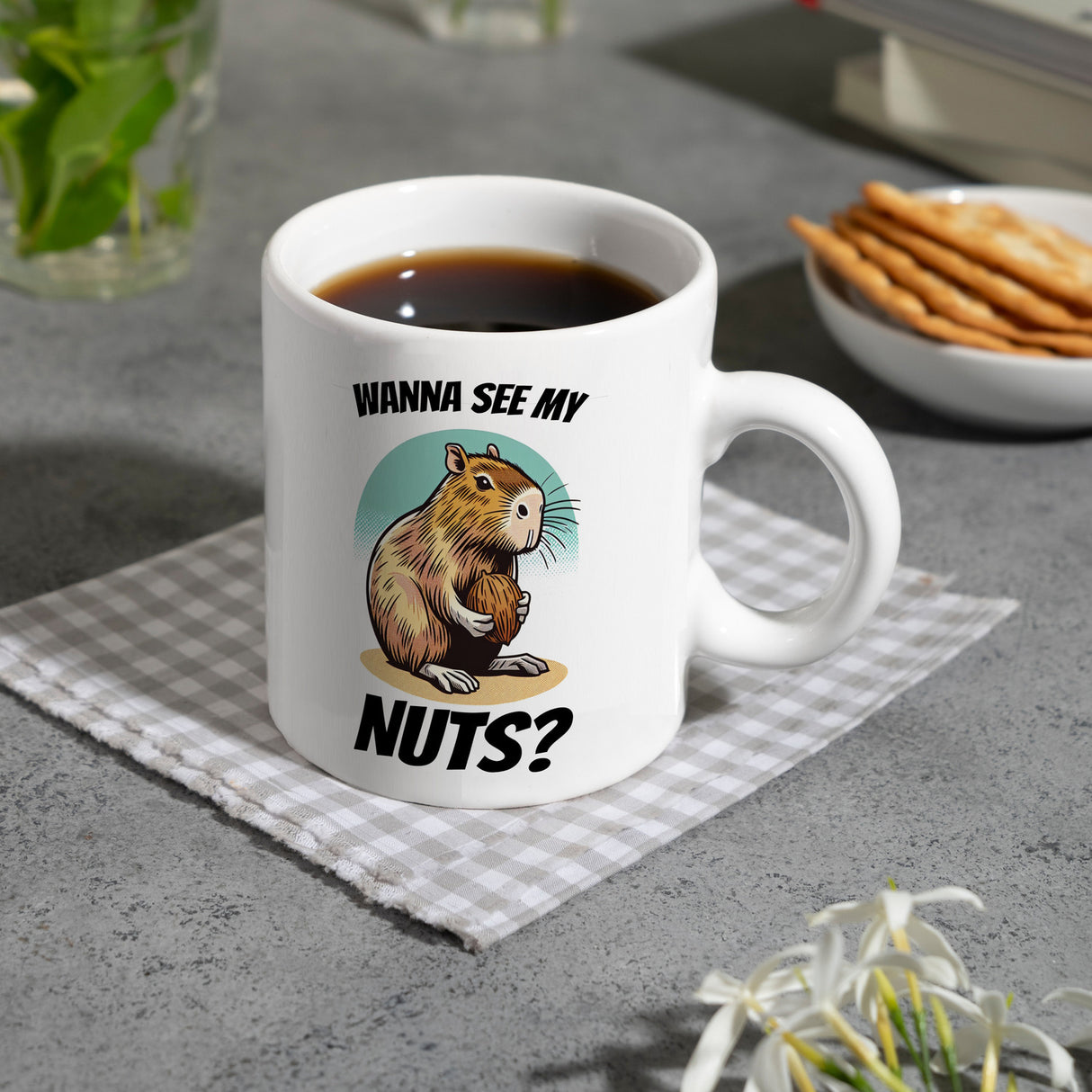 Capybara Kaffeebecher mit Spruch Wanna see my Nuts