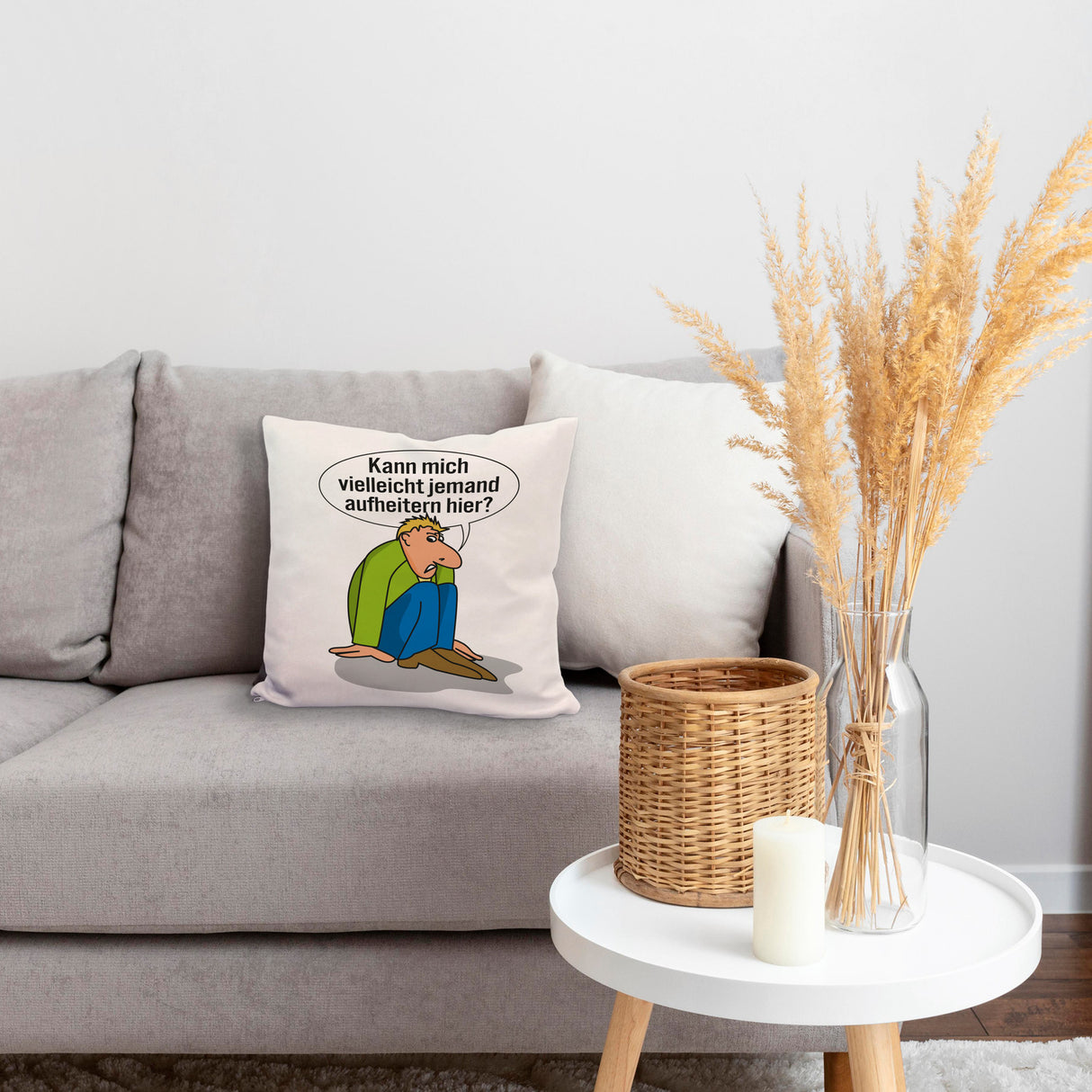 Frust Kissen mit Spruch Suche jemanden der mich aufheitert