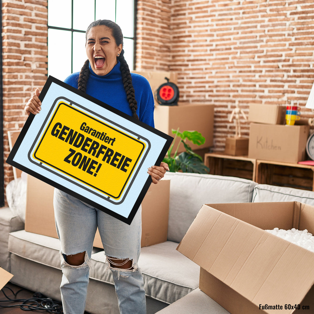 Garantiert genderfreie Zone Fußmatte in 35x50 cm in Straßenschildoptik