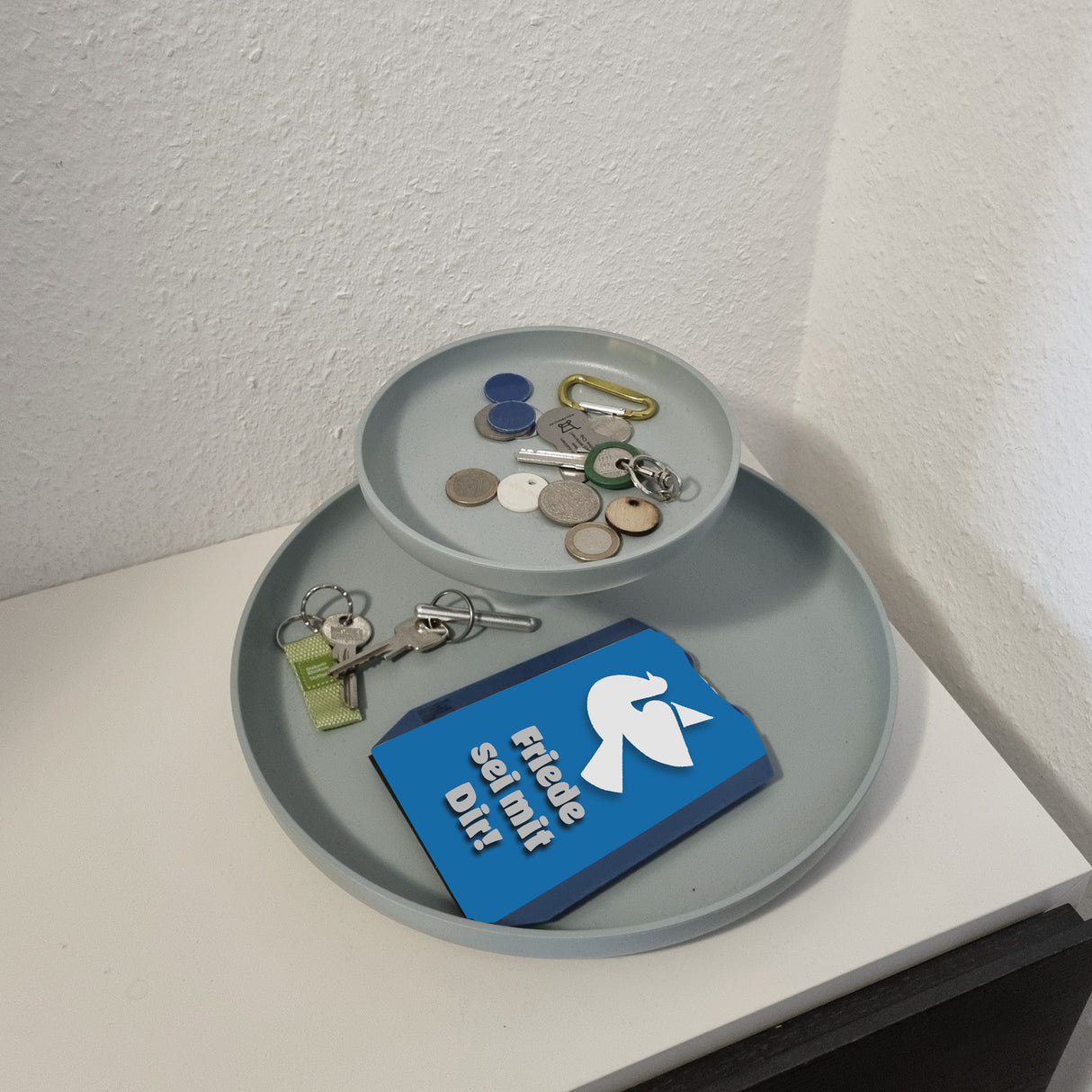 Friendstaube Parkscheibe in blau mit Spruch Friede sei mit Dir