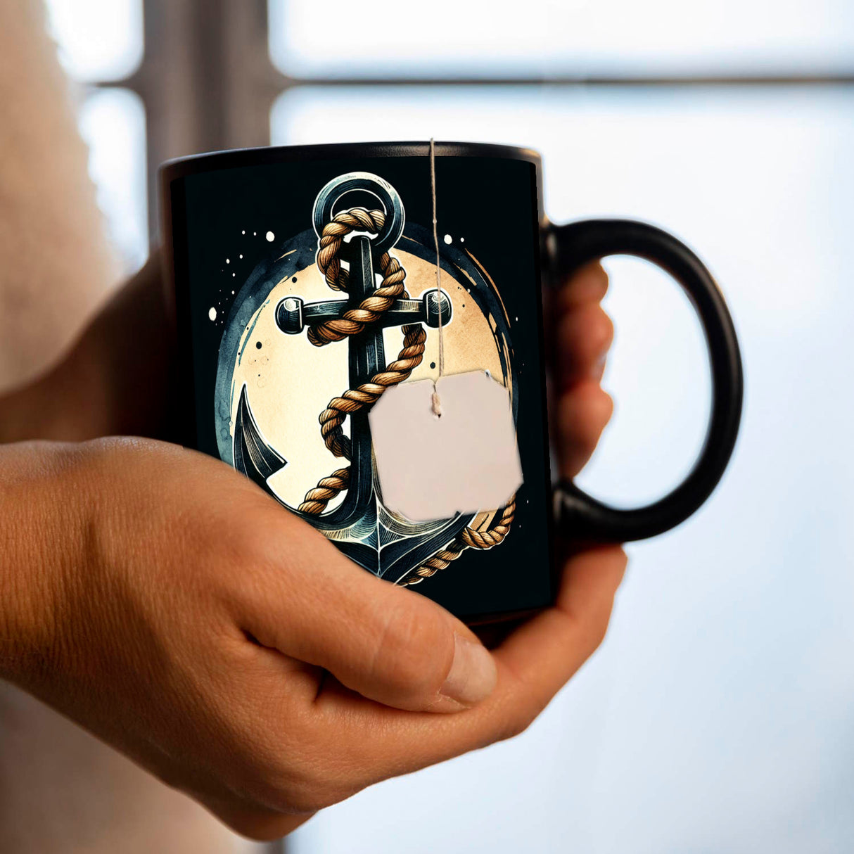 Anker mit Seil Tasse in Schwarz