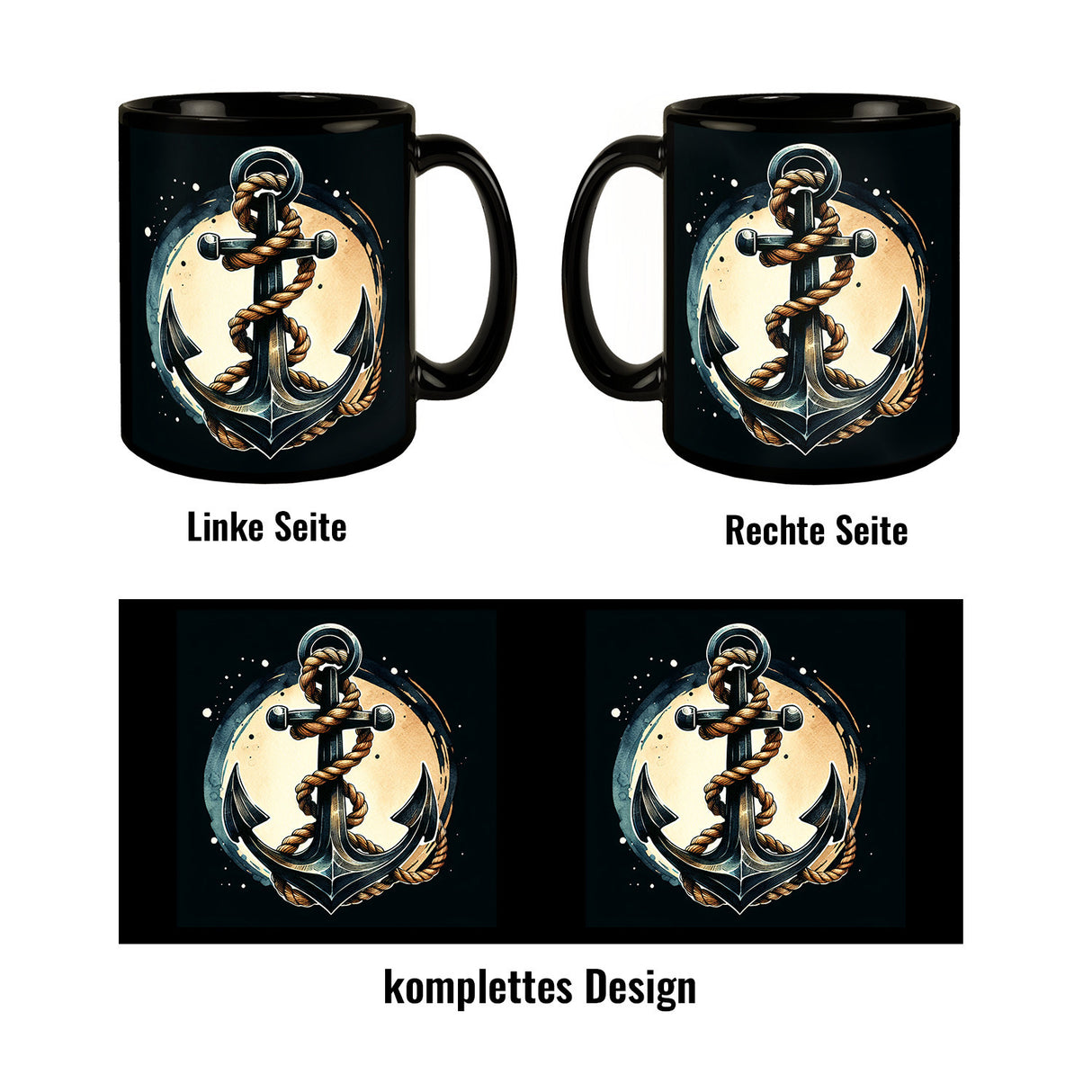 Anker mit Seil Tasse in Schwarz