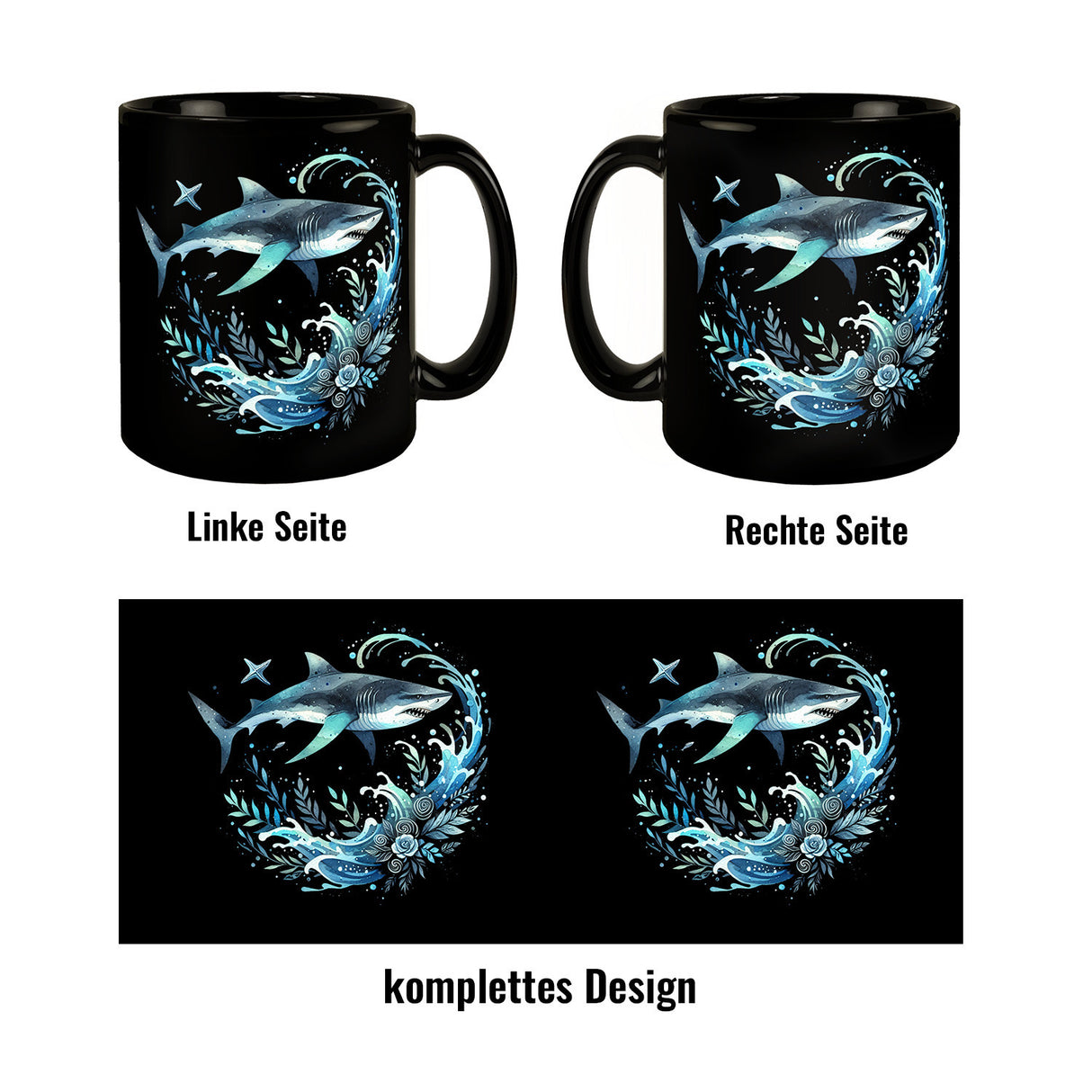 Haifisch im Wasser Tasse in Schwarz