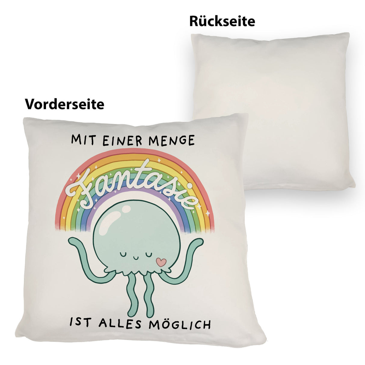 Jelly & Friends Qualle Kissen mit Spruch Mit Fantasie wird alles möglich