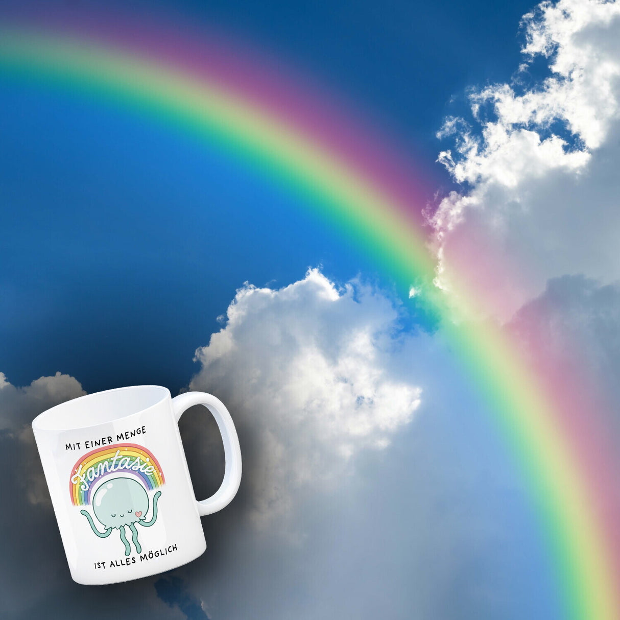 Jelly & Friends Qualle Kaffeebecher mit Spruch Mit Fantasie ist alles möglich