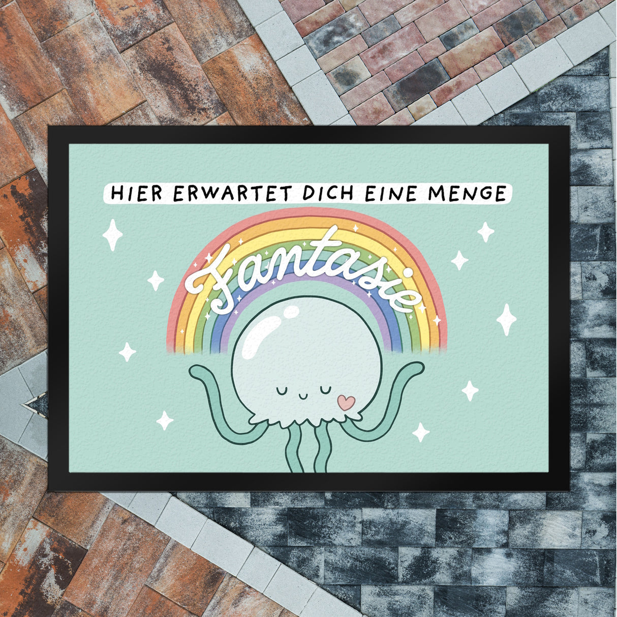 Jelly & Friends Qualle Fußmatte in 35x50 cm mit Spruch Hier erwartet dich eine Menge Fantasie