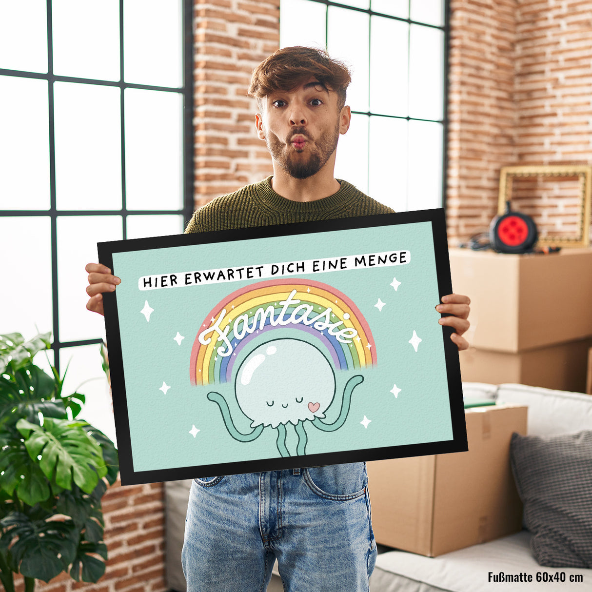 Jelly & Friends Qualle Fußmatte in 35x50 cm mit Spruch Hier erwartet dich eine Menge Fantasie