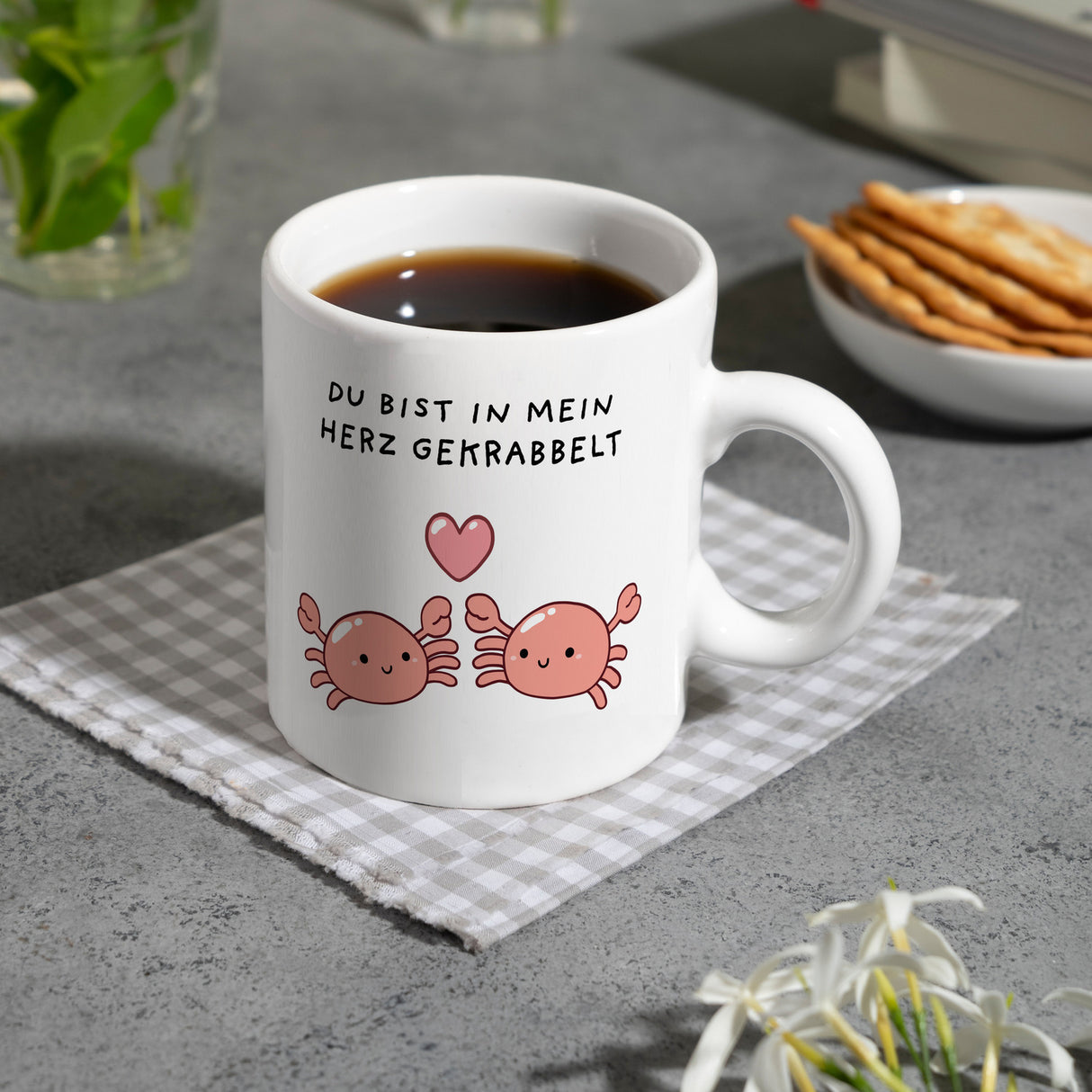 Jelly & Friends Krabben Kaffeebecher mit Spruch Du bist in mein Herz gekrabbelt