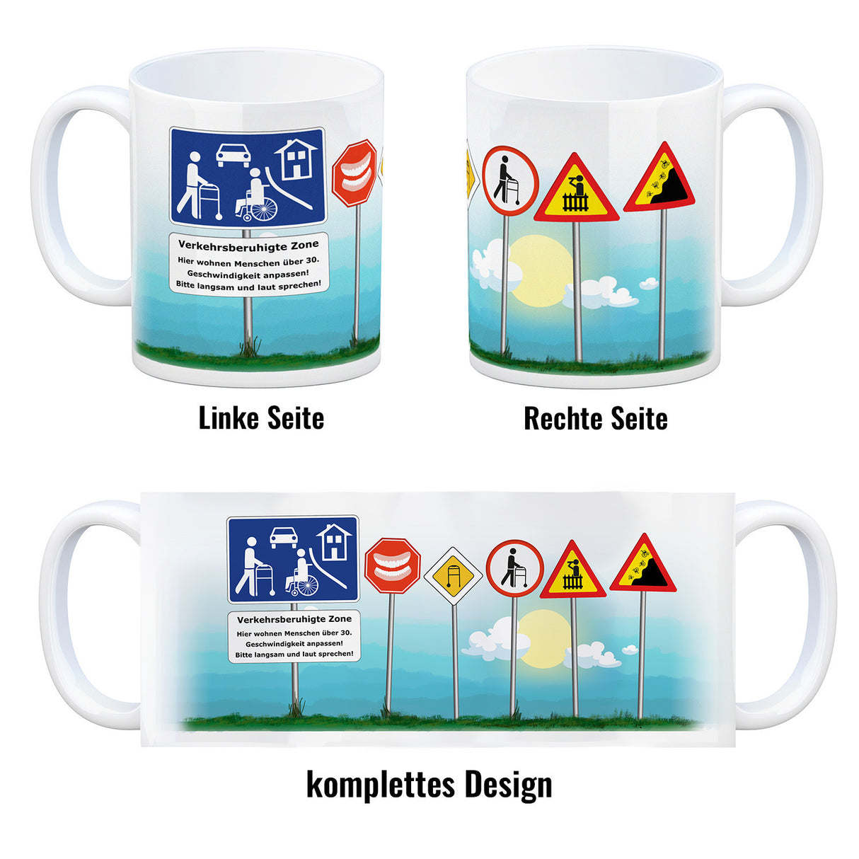Verkehrsberuhigte Zone Kaffeebecher - hier wohnen Menschen ab 30