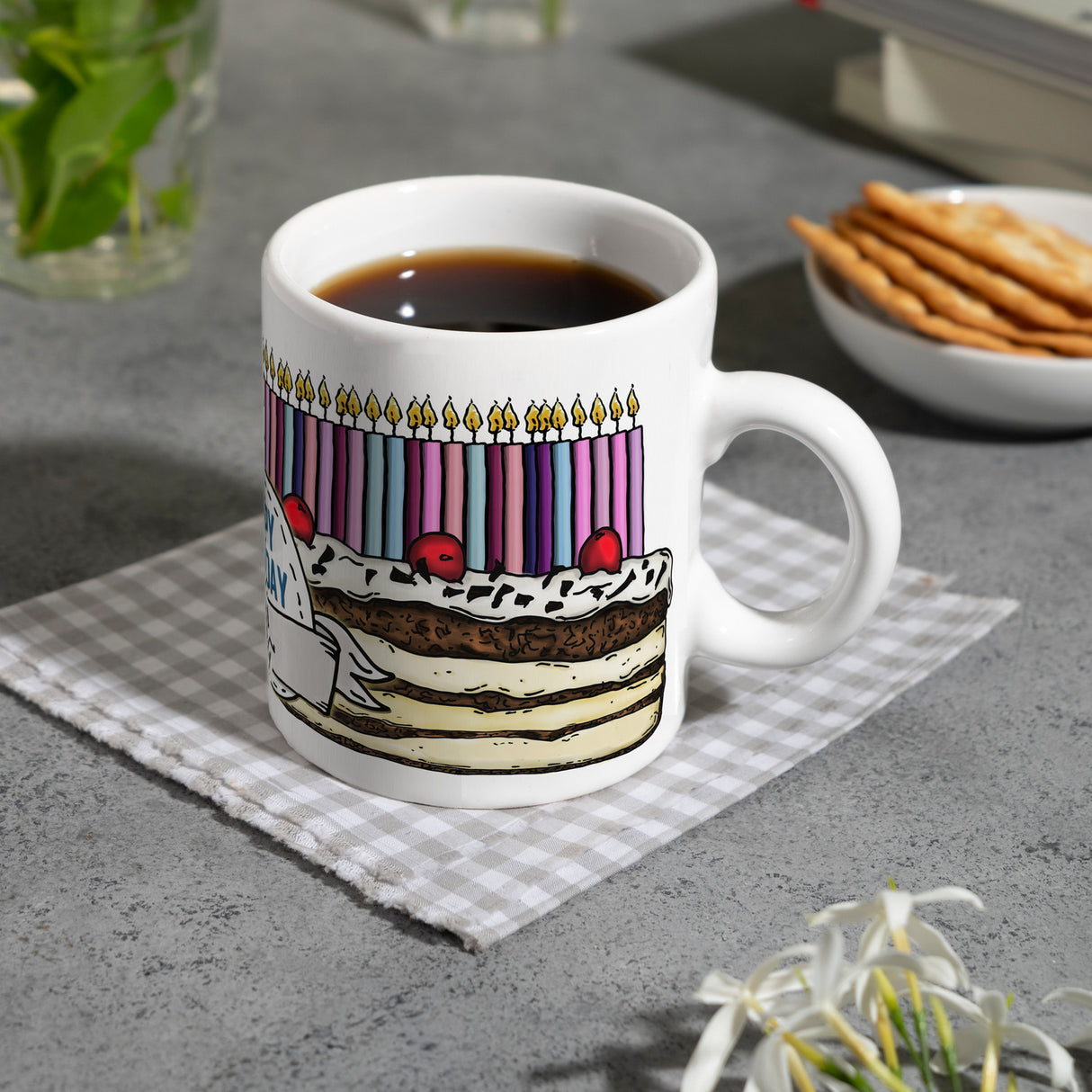 Geburtstagstorte Kaffeebecher zum 50. Geburtstag mit 50 Kerzen