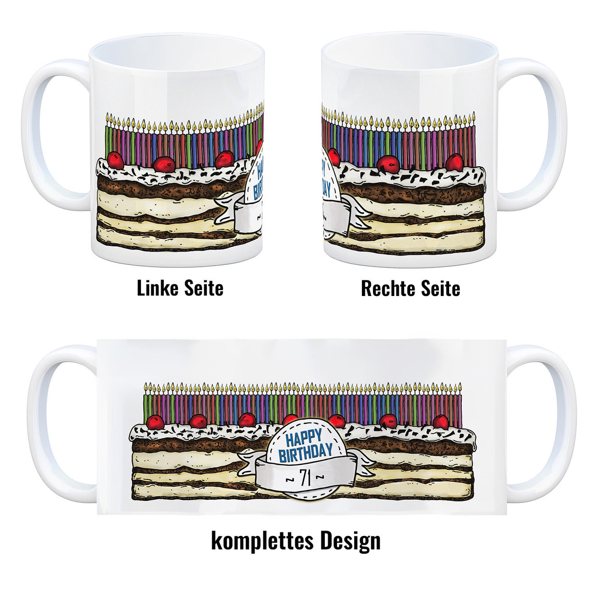 Geburtstagstorte Kaffeebecher zum 71. Geburtstag mit 71 Kerzen