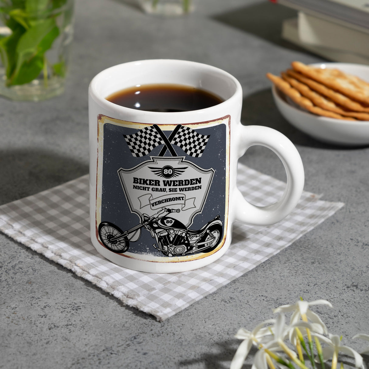 Motorradfahrer und Biker Kaffeebecher bzw. Tasse zum 80. Geburtstag als Geschenk