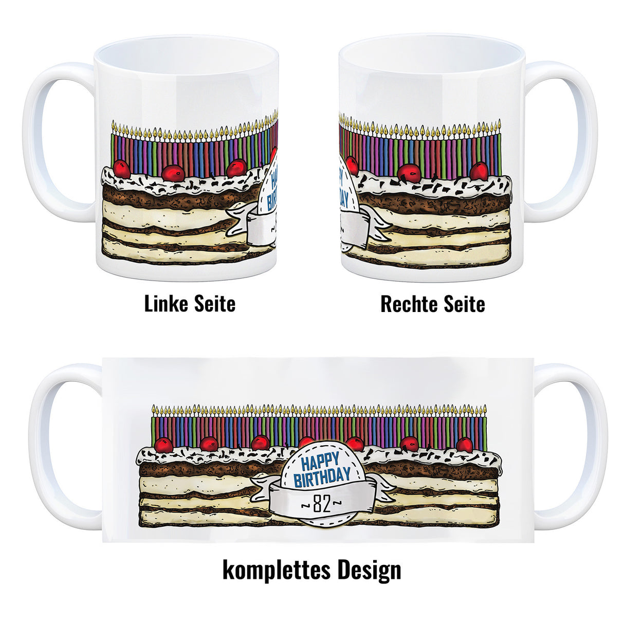 Geburtstagstorte Kaffeebecher zum 82. Geburtstag mit 82 Kerzen