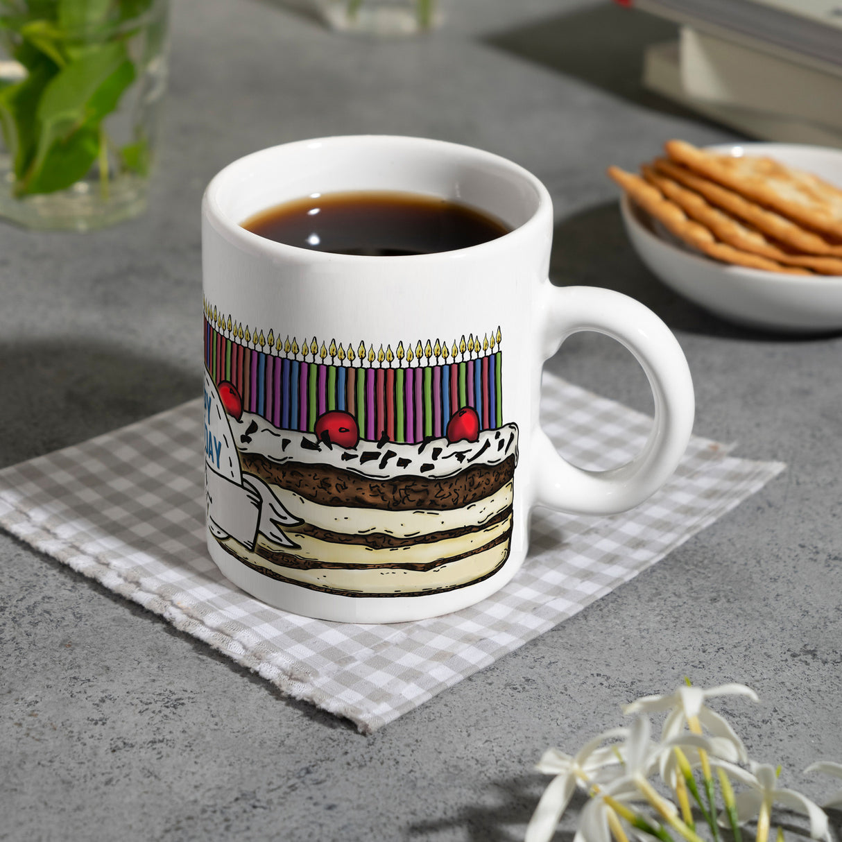 Geburtstagstorte Kaffeebecher zum 82. Geburtstag mit 82 Kerzen