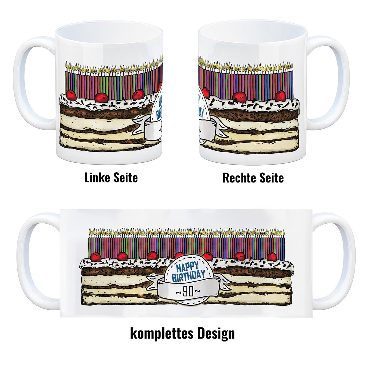 Geburtstagstorte Kaffeebecher zum 90. Geburtstag mit 90 Kerzen