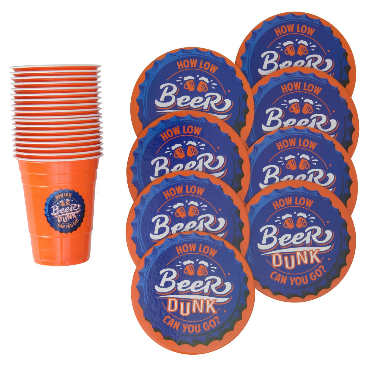 Beer Dunk Trinkspiel mit 18 Bechern, Spielmatte und 8 Bierdeckeln