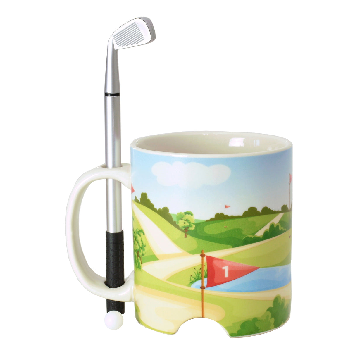 Golf Kaffeebecher mit Ball und Schläger-Stift