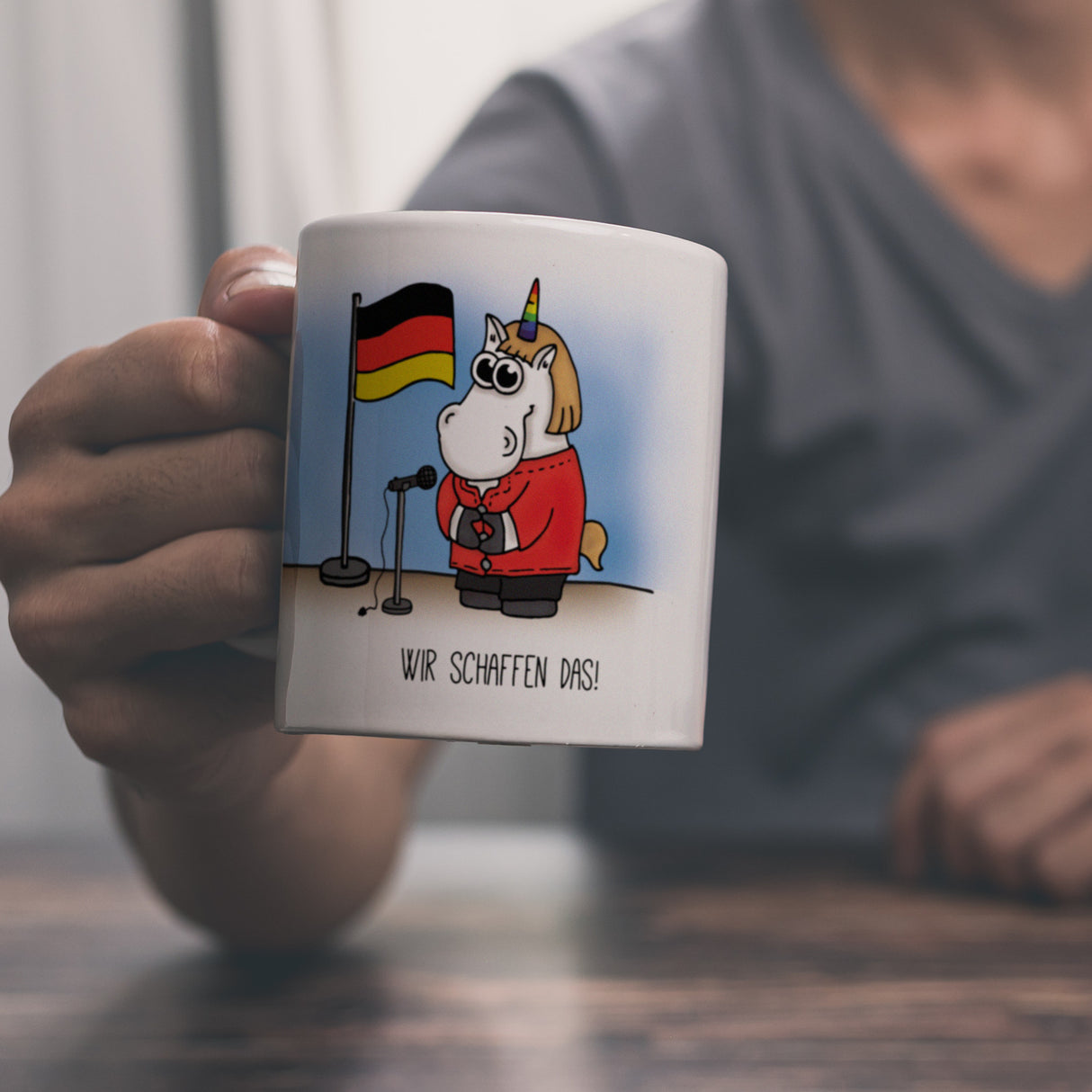 Honeycorns Kaffeebecher mit Einhorn Motiv und Spruch: Wir schaffen das!
