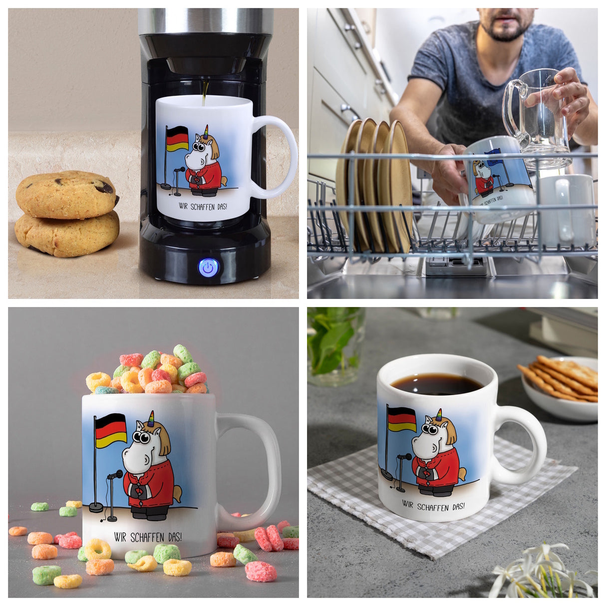 Honeycorns Kaffeebecher mit Einhorn Motiv und Spruch: Wir schaffen das!