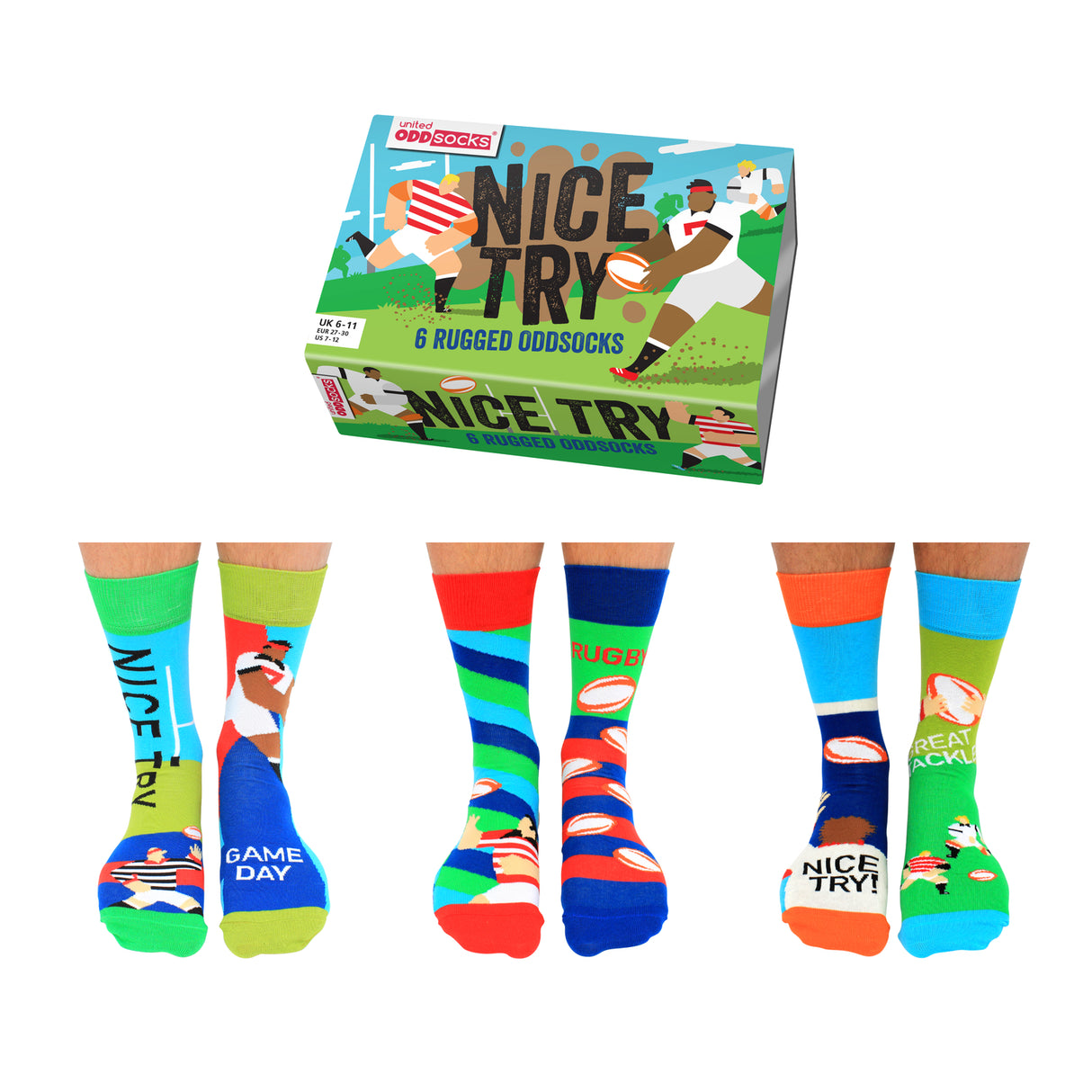 Rugby Oddsocks Socken in 39-46 im 6er Set