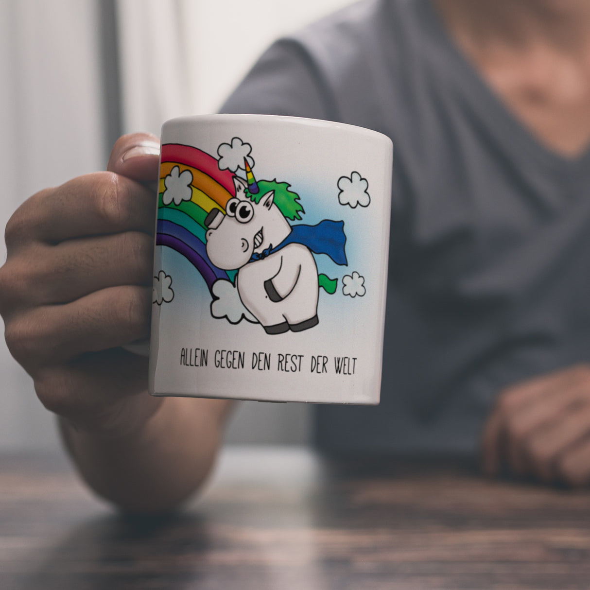 Honeycorns Kaffeebecher mit Einhorn Motiv und Spruch: Allein gegen ...