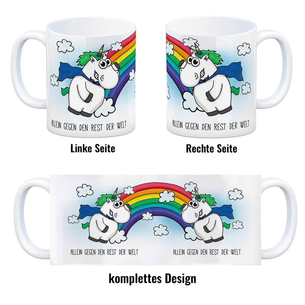 Honeycorns Kaffeebecher mit Einhorn Motiv und Spruch: Allein gegen ...