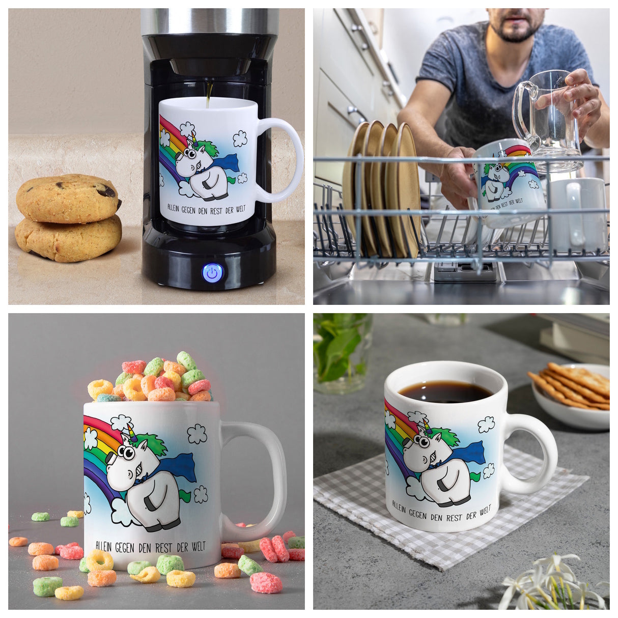 Honeycorns Kaffeebecher mit Einhorn Motiv und Spruch: Allein gegen ...