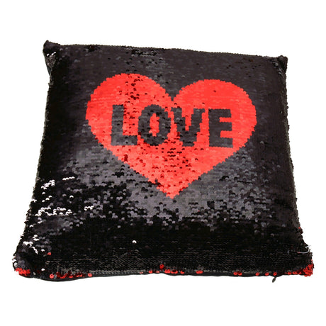 Love Kissen mit Pailletten in rot-schwarz