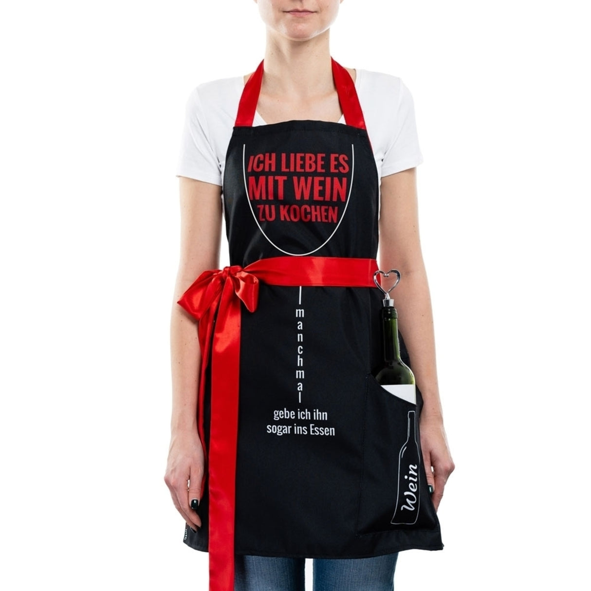 Wein Kochschürze mit 2 Taschen und Flaschenverschluß