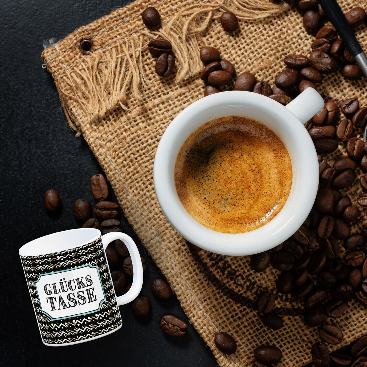 Kaffeebecher mit Glückstasse Motiv