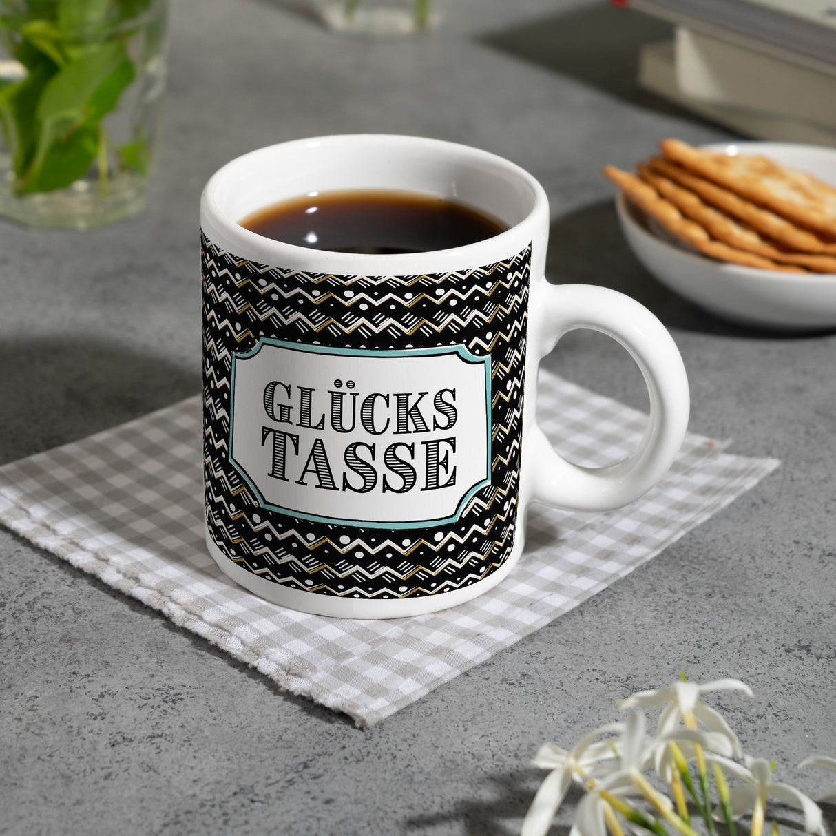 Kaffeebecher mit Glückstasse Motiv