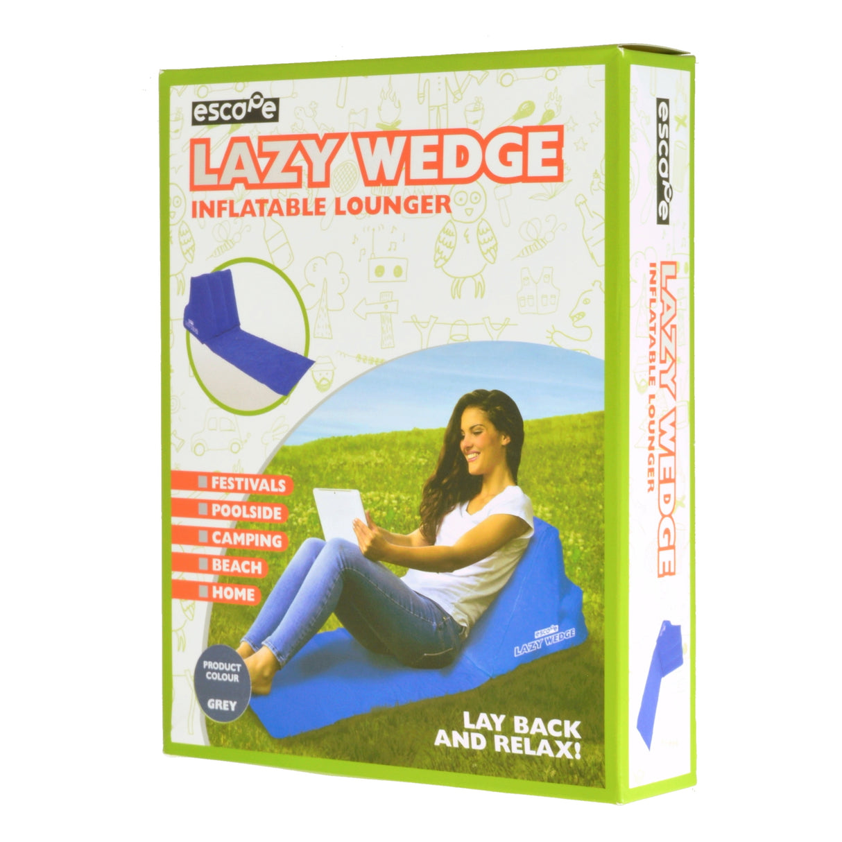 Lazy Wedge Strandliege mit aufblasbarer Rückenlehne in grau